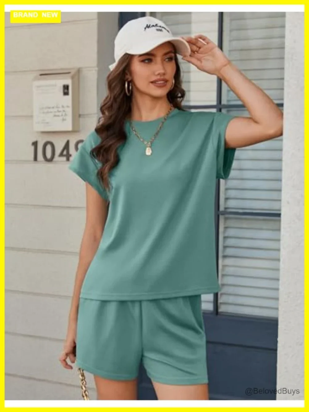 2 Piece Matching Shorts Set with Pockets Lounge Outfit Crewneck Casual Travel